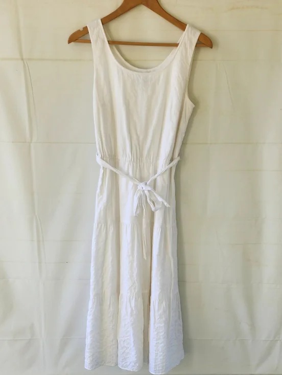 Talbots White Sleeveless Sun Dress with Waist Tie - Picture 2 of 10